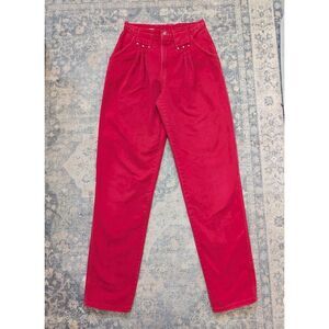 Vintage Red Denim 90s Bareback Western Jeans Pleated High Rise Studded Size 11